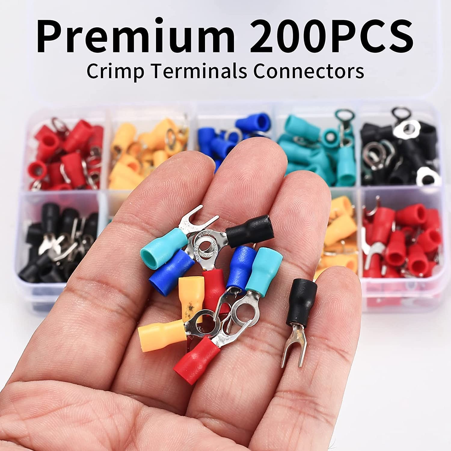 200 Pcs Electrical Insulated Wire Connectors Kit, Wire Terminals Lug Set, Mix…