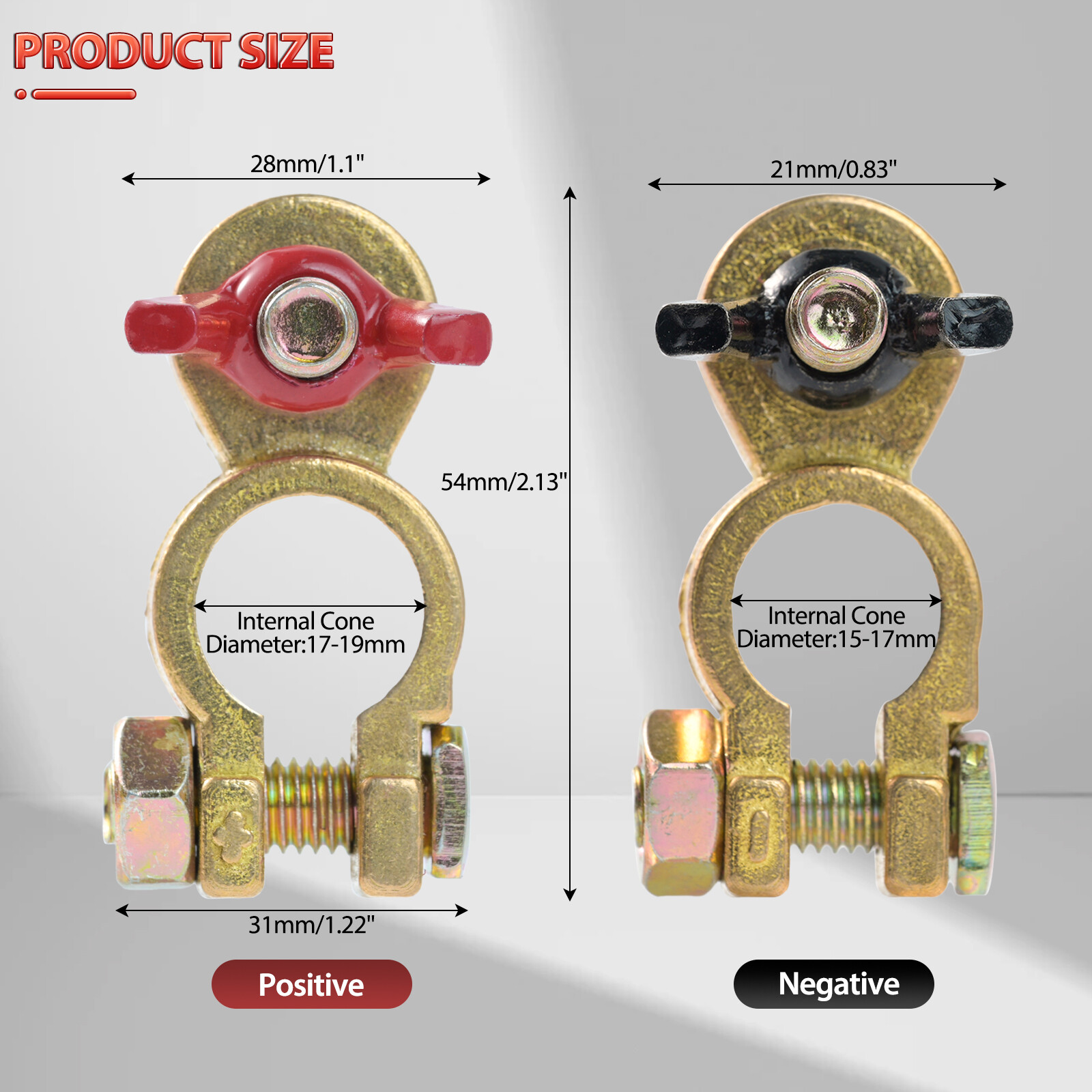 Solid Brass Battery Terminal Connector Top Post End Clamps Set for Car Marine.