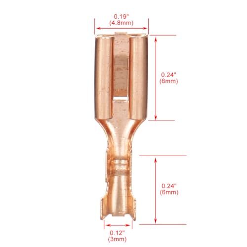 100 Pack 4.8mm Female Spade Locking Tab Non-Insulated Crimp Connectors