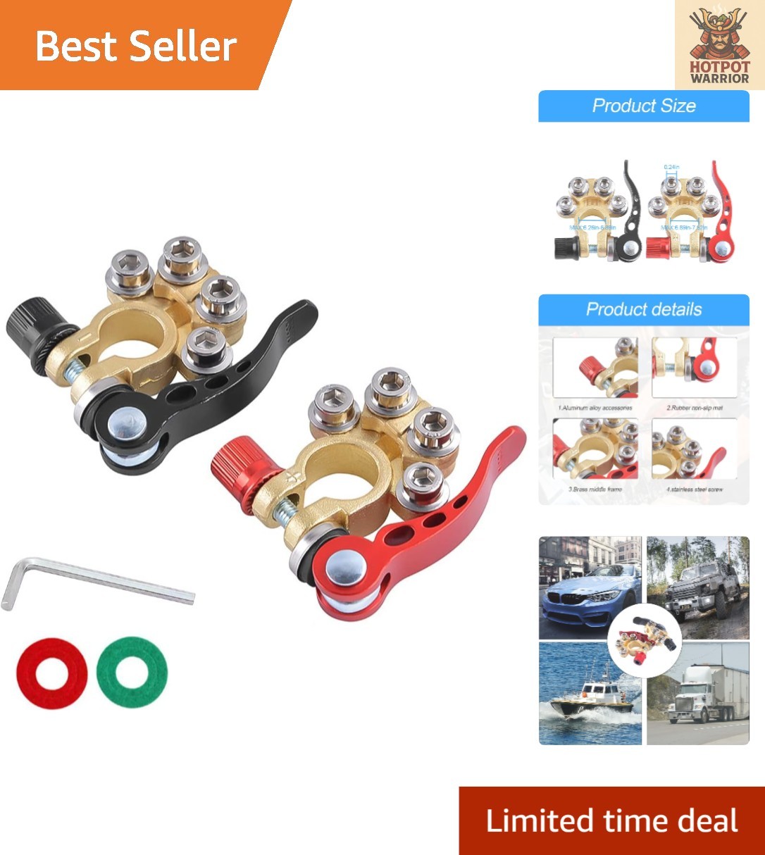 Reliable 4-Way Quick Release Battery Terminal Connectors – 2 Pcs for SAE/JIS