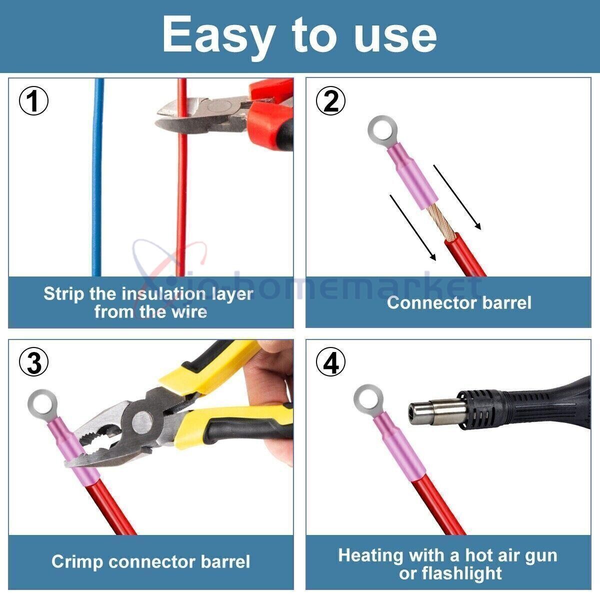 250x Heat Shrink Wire Connectors Electrical Ring Fork Spade Crimp Terminals Kit