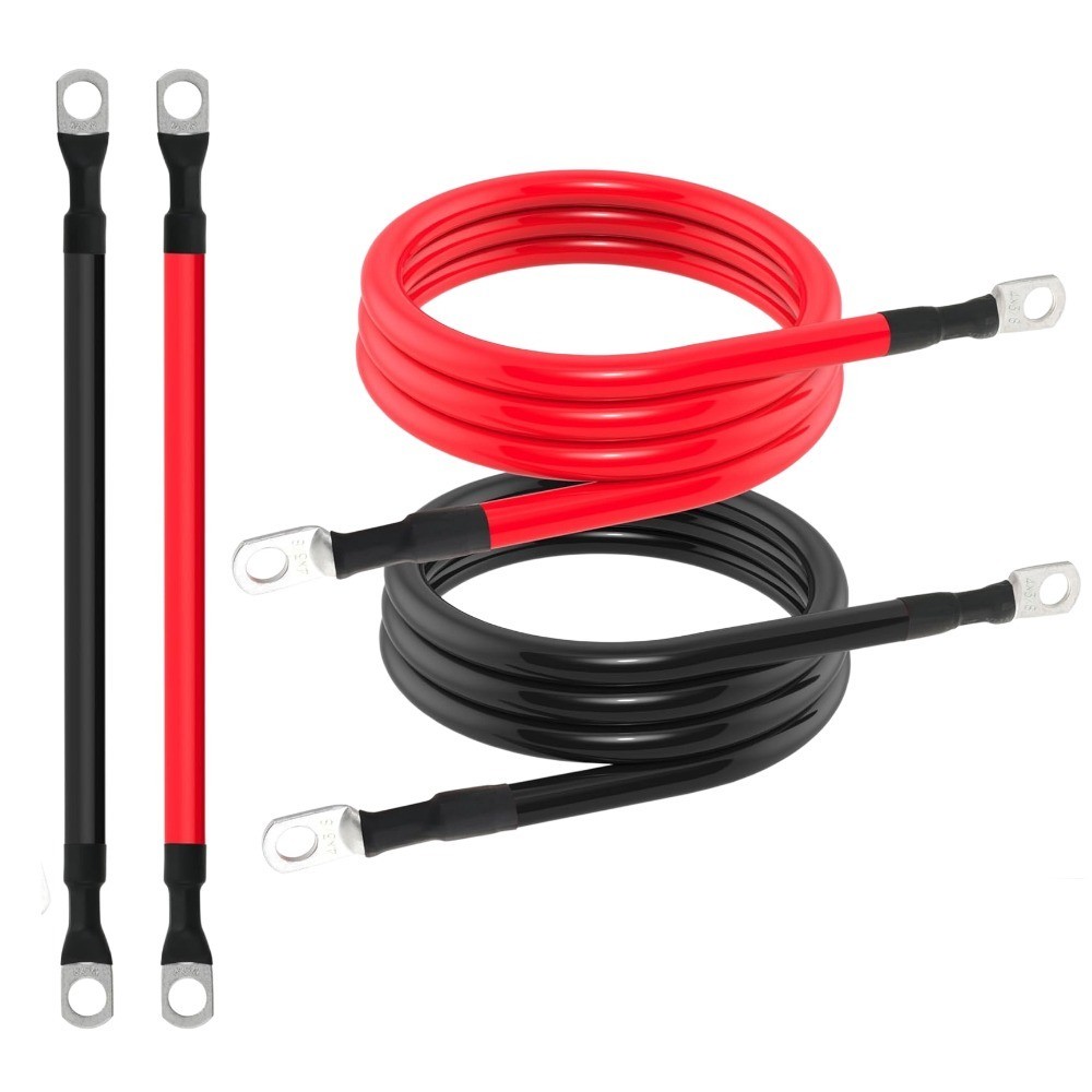 Battery Cable 4 AWG with 3/8 inch Lugs for RVs,Solar,Campers,Cars (1FT + 5FT)