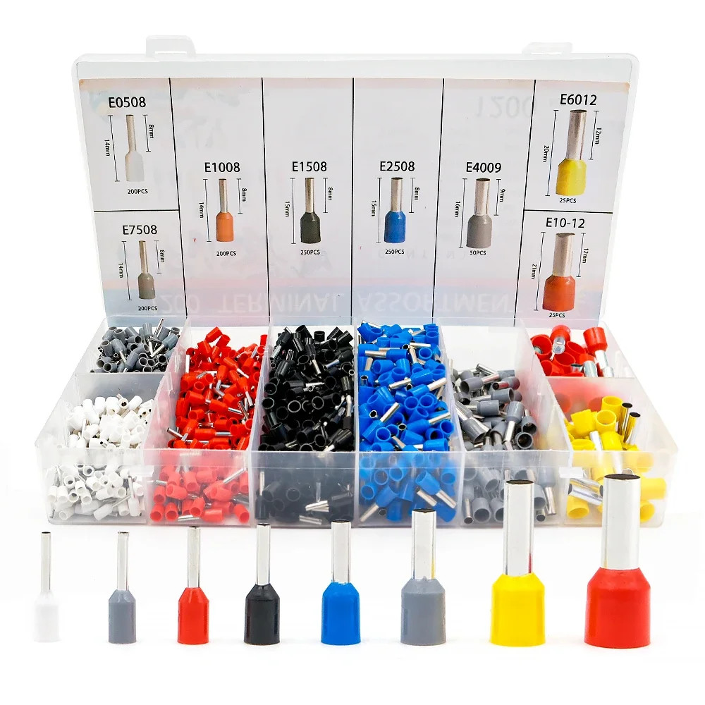 Kit 1200 Embouts Sertir Fil Électrique Isolés E10-12 à 0508 Laiton Pressé
