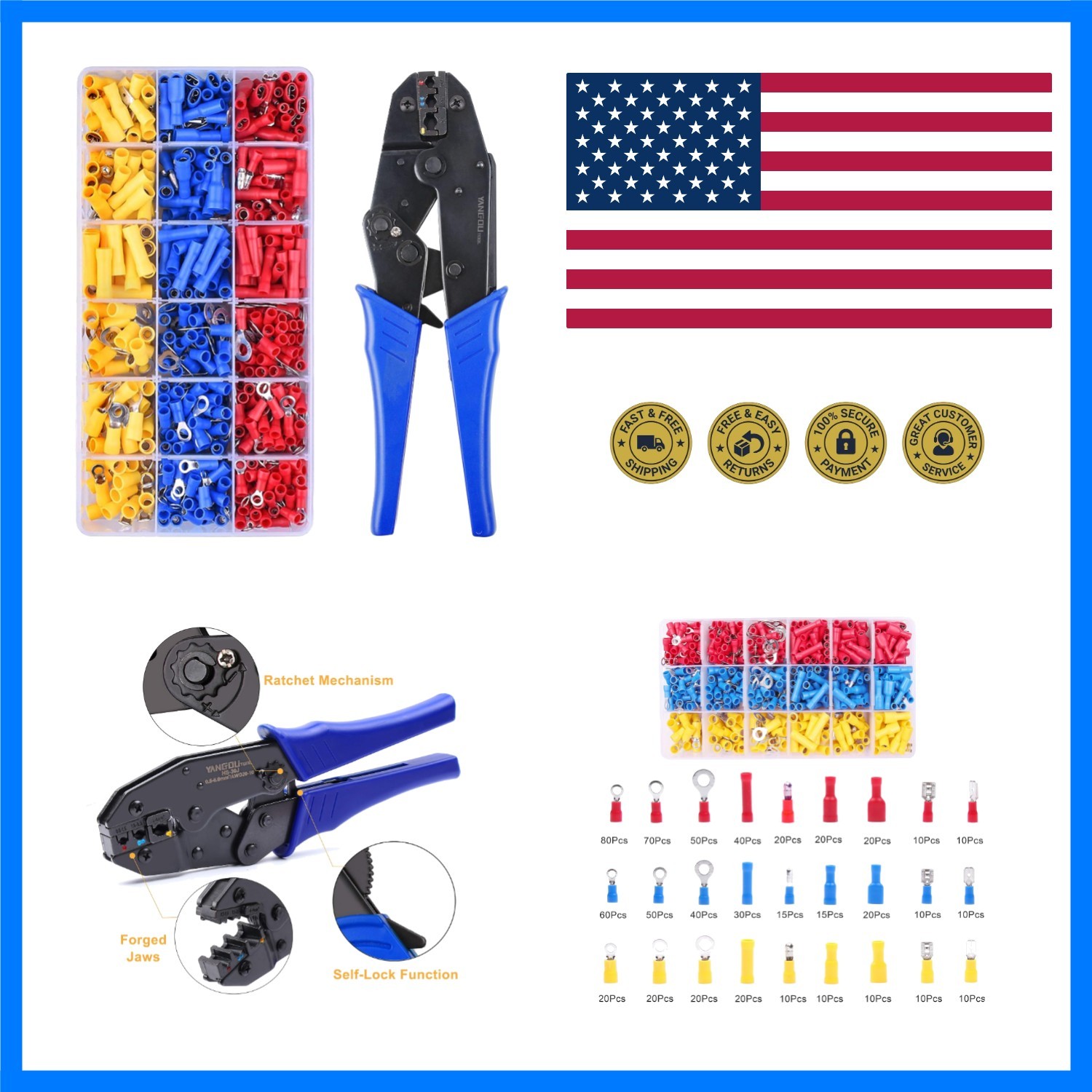 Electrical Wire Connectors Crimping Kit: 700pcs AWG 22-10 Terminals, Splices,…