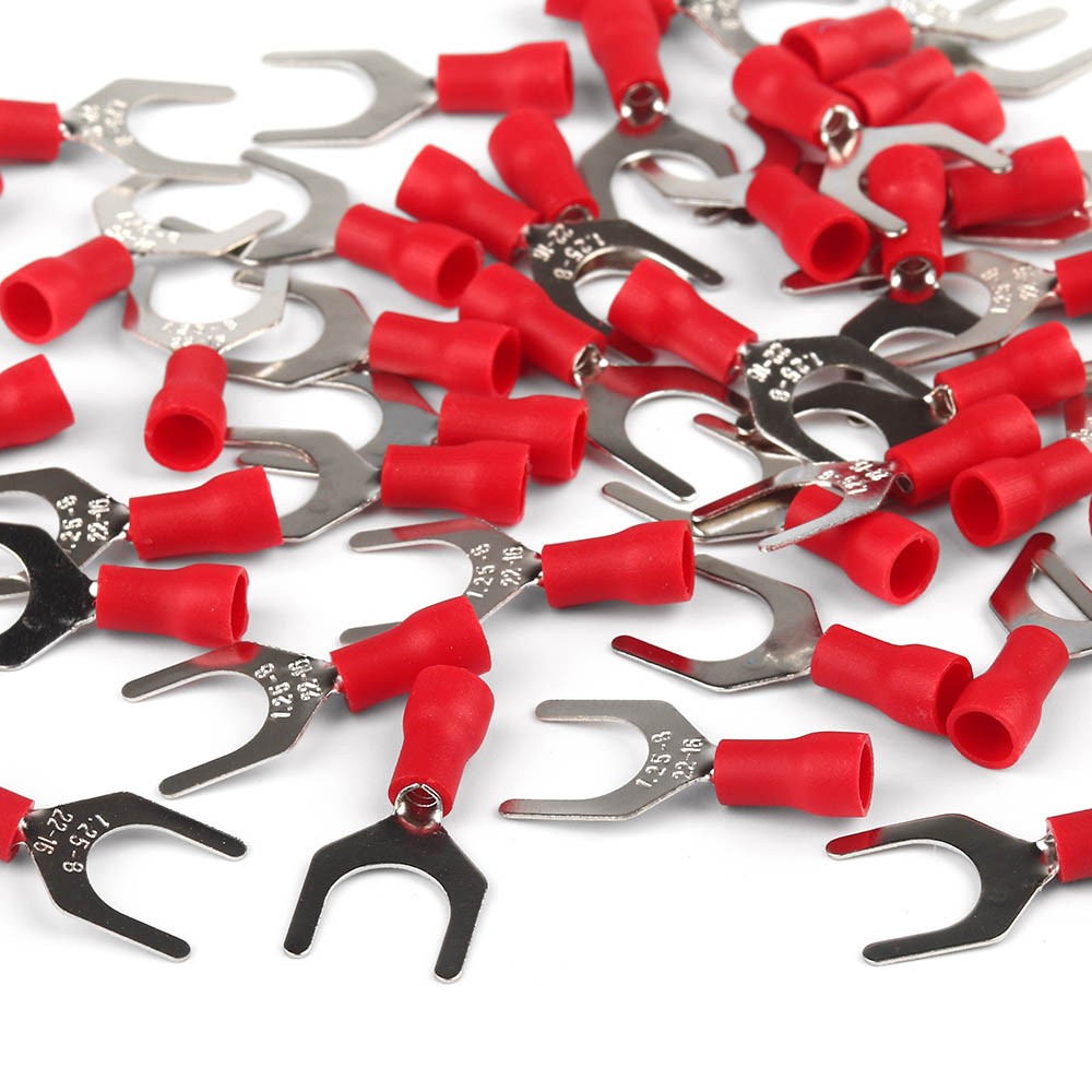 SV1.25-10 Red 22-16 AWG Insulated Crimp Fork Spade Terminal Connectors 100PCS