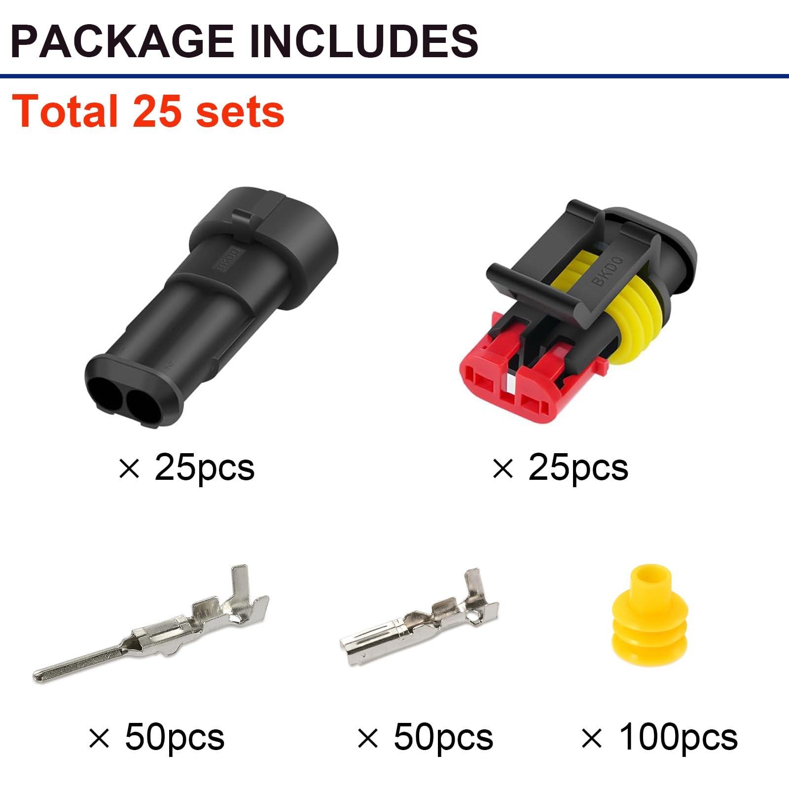 Twippo 25 Kit 2 Pin Connector Automotive Waterproof Connectors 22-16AWG 25Set