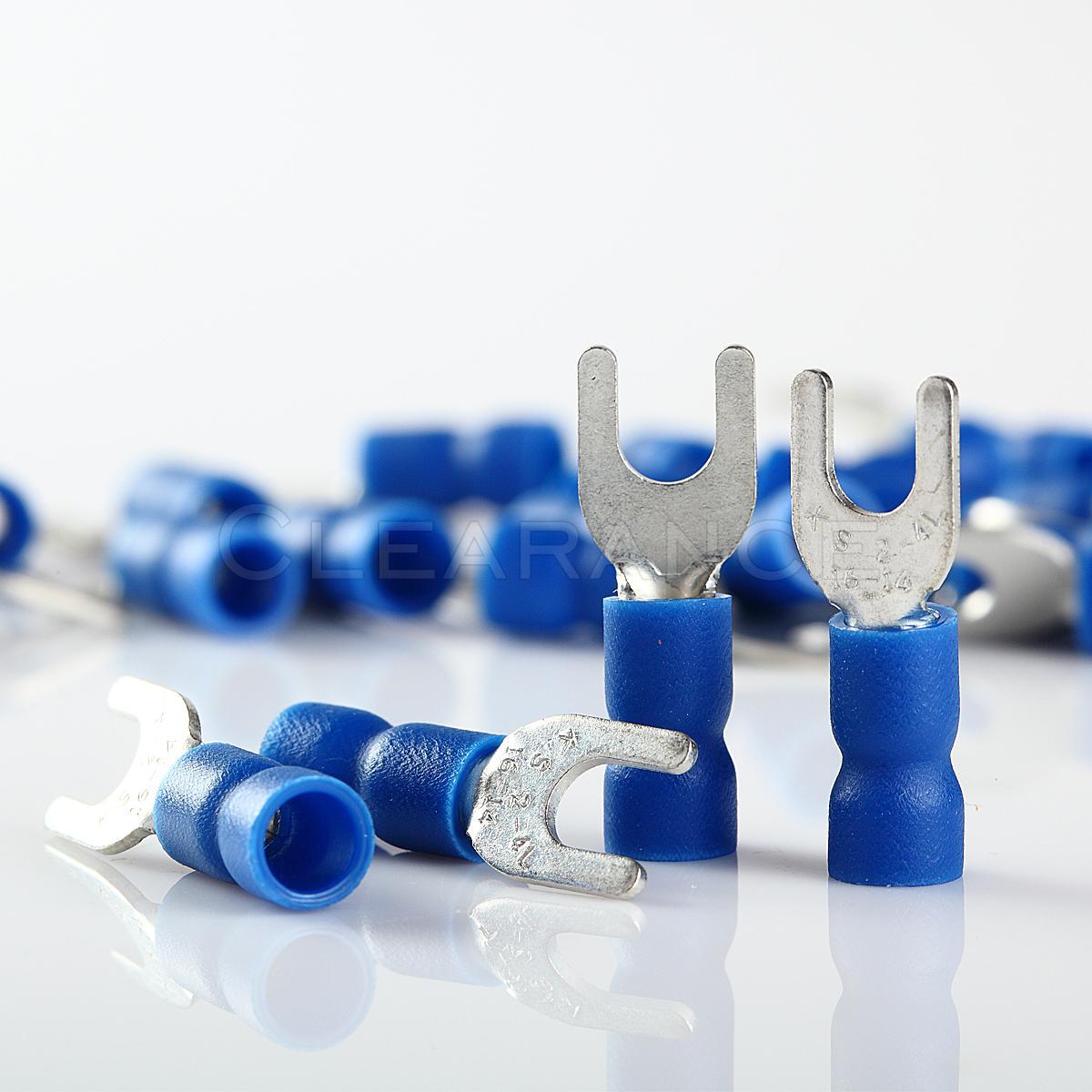 BLUE FORK SPADE TERMINAL 16-14GA #8 VINYL INSULATED CRIMP WIRE CONNECTOR 100PCS