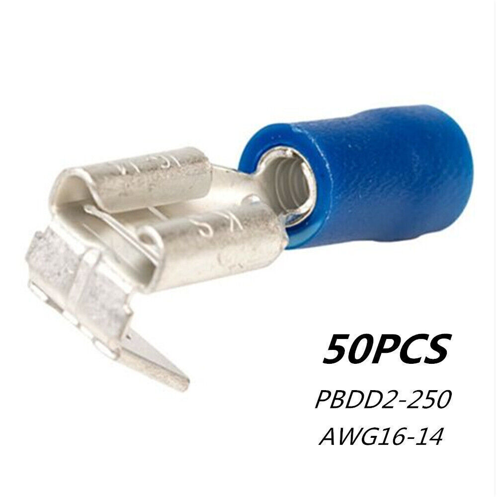 50PCS Blue 16-14 AWG PBDD2-250 Male/female Piggyback Terminals Push-on Connector
