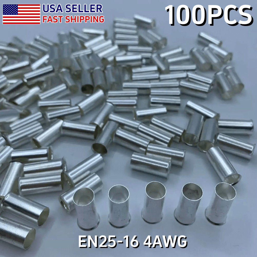 100pcs Non-Insulated Wire Ferrules 4AWG 25.0mm² Copper Barrel Pin Cord Terminals