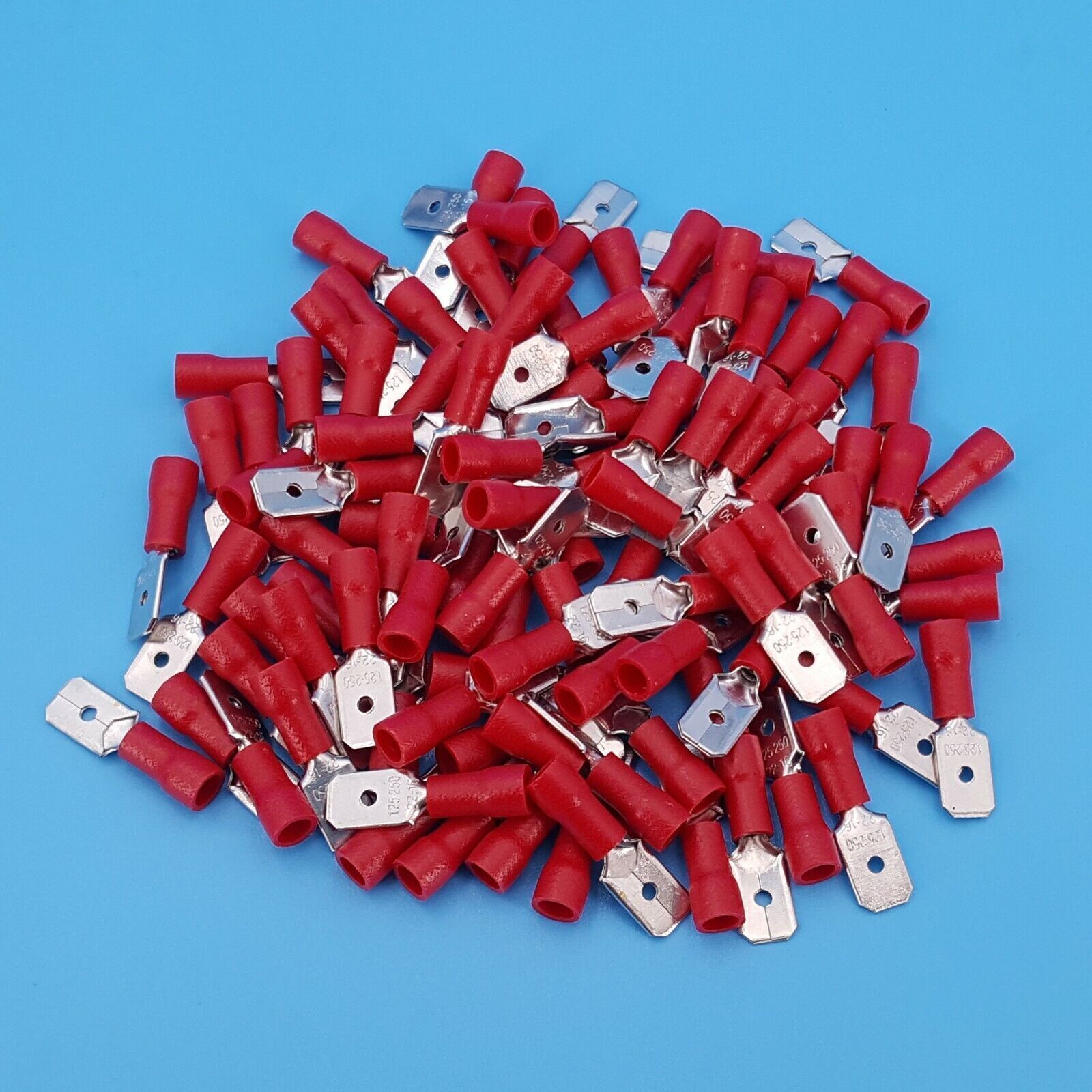 100Pcs 6.3mm Spade Male Quick Disconnects 22-16AWG Wire Crimp Terminals Red