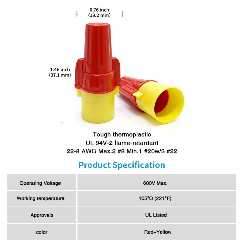 Winged Wire Connectors, Easy Twist-on Screw on Ribbed Cap for dicio_RDYW_500