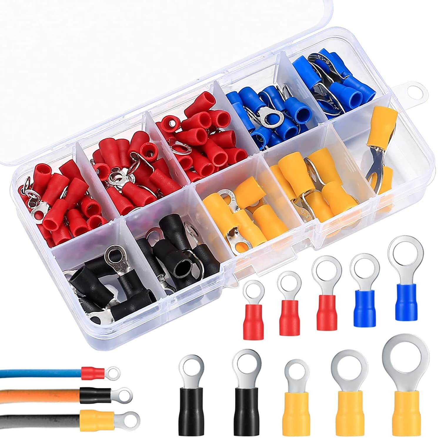 102 Pcs Disconnect Electrical O Ring Crimp Terminals Black, blue, red, yellow