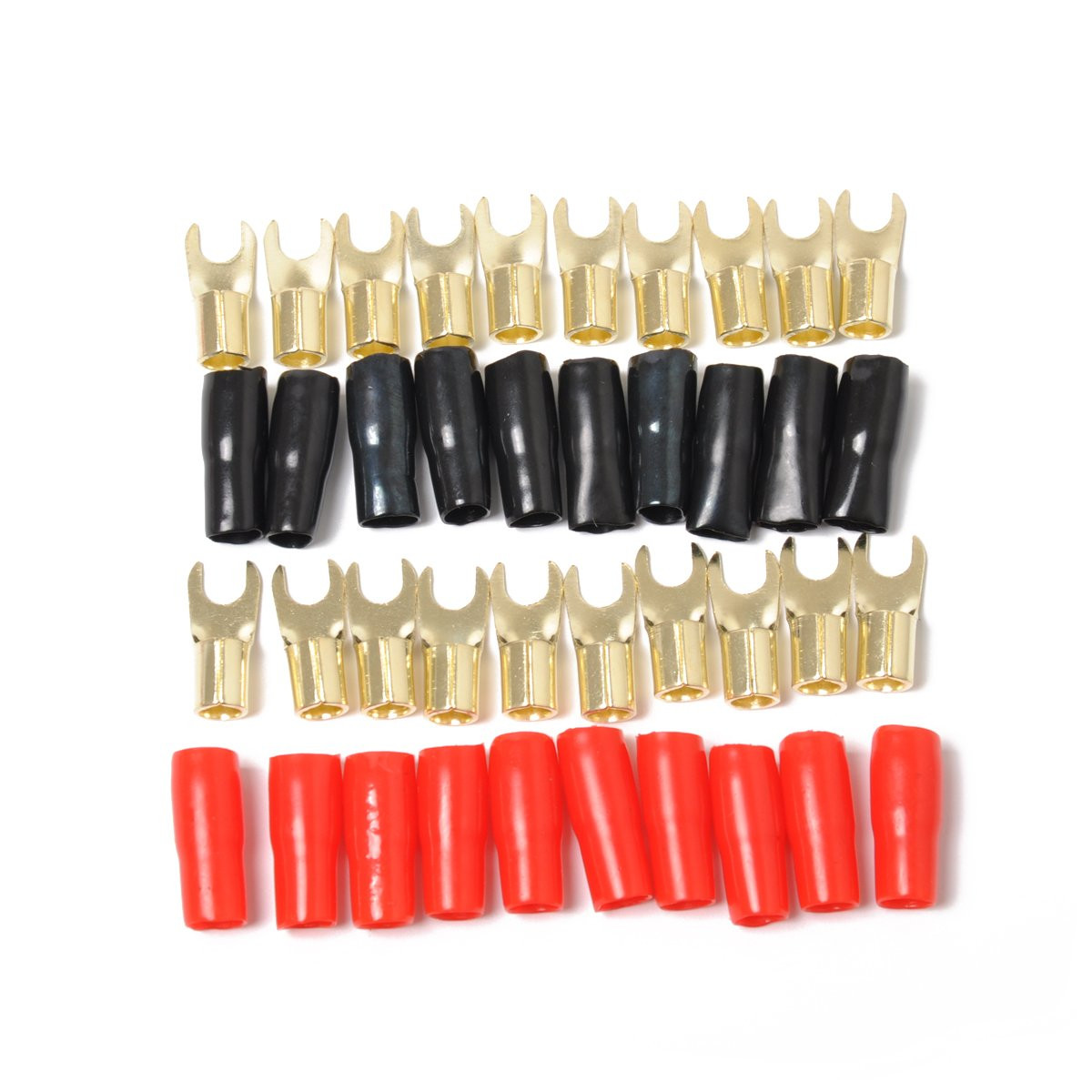 10 Pairs Copper Gold Plated 8 Gauge Strip Spade Terminal Spade Fork Adapters Con