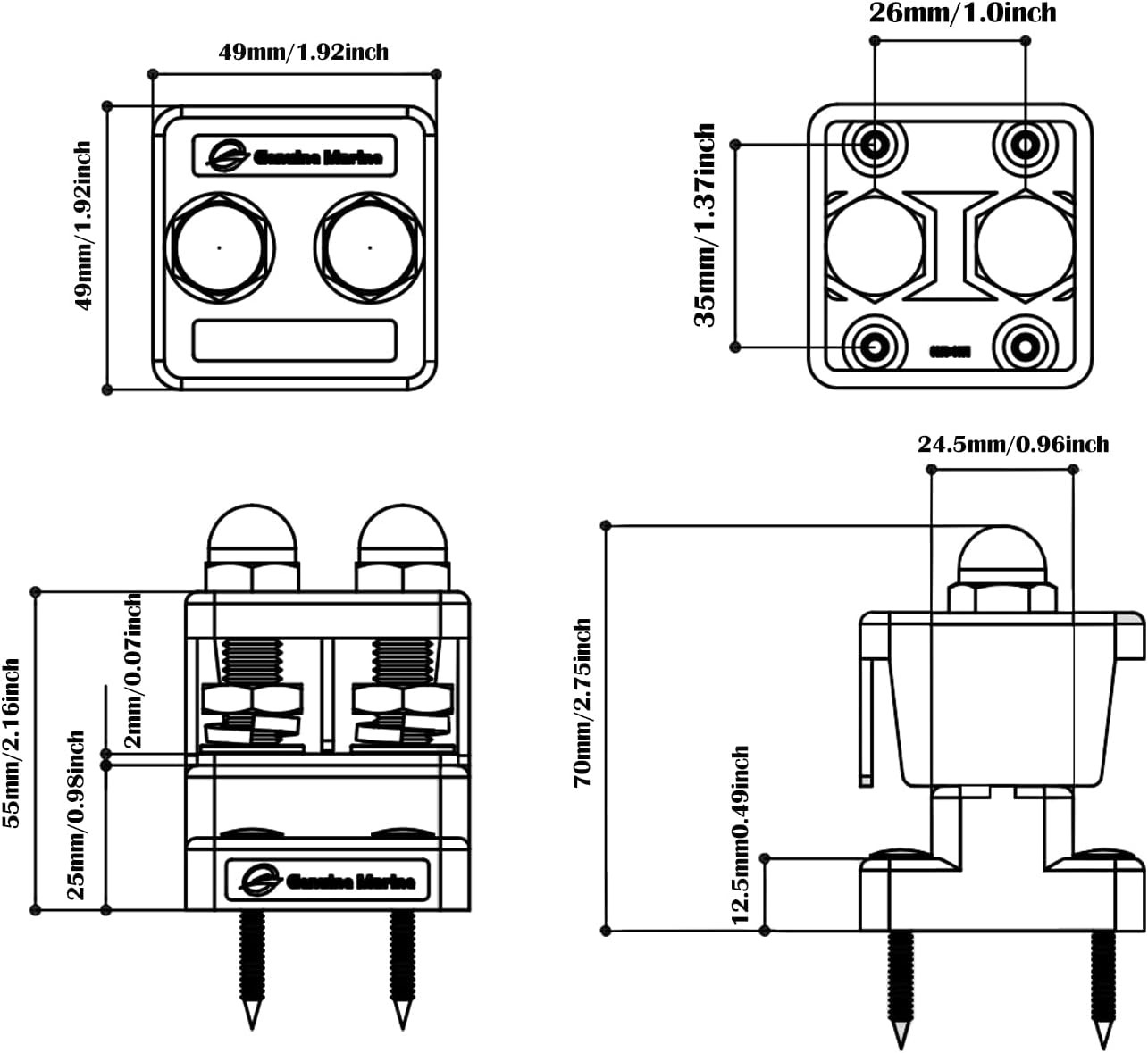 M8 Post Stainless Steel Heavy Copper Bus Bar 200A Battery Junction Block Waterpr
