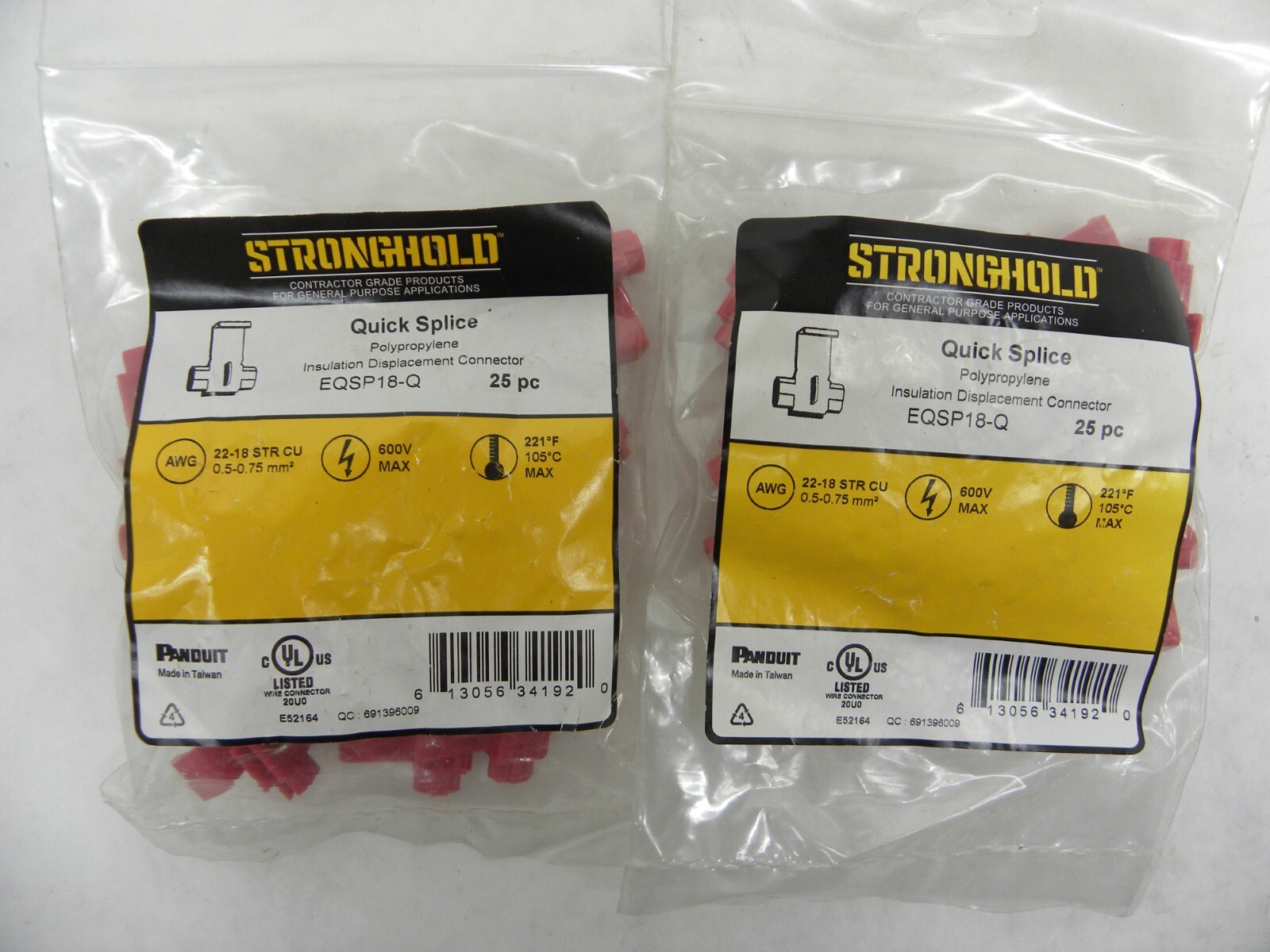 50 Pcs – Panduit Stonghold Red Quick Splice Tap Wire Connectors 18-22 AWG Gauge