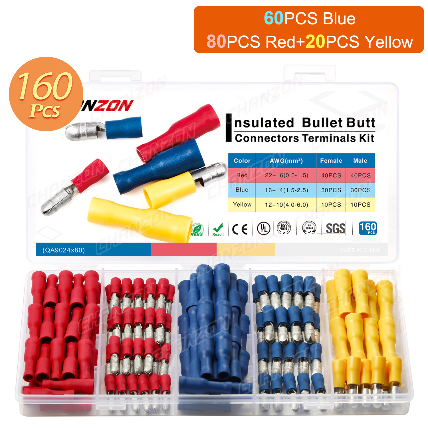 100/160CPCS Bullet Wire Connectors Splice Crimp Cable Female & Male Terminal Kit