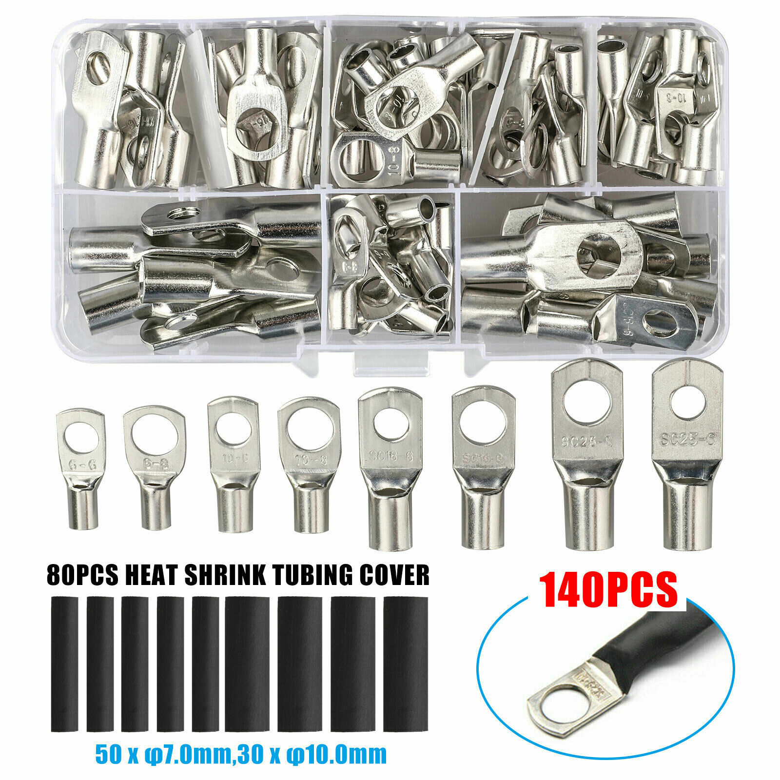 280PCS Copper Wire Ring Terminal Lug Bare SC Battery Welding Crimp Connectors