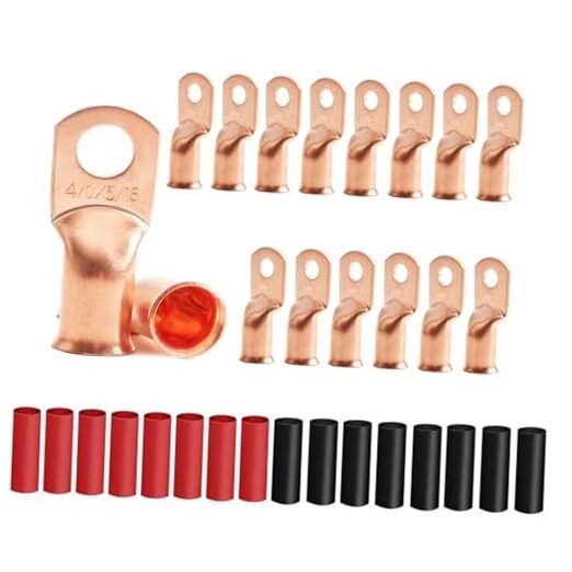 16Pcs 4/0 AWG 5/16″ Stud Heavy Duty Bare Copper 4/0 AWG – 5/16″(M8) Ring Gold
