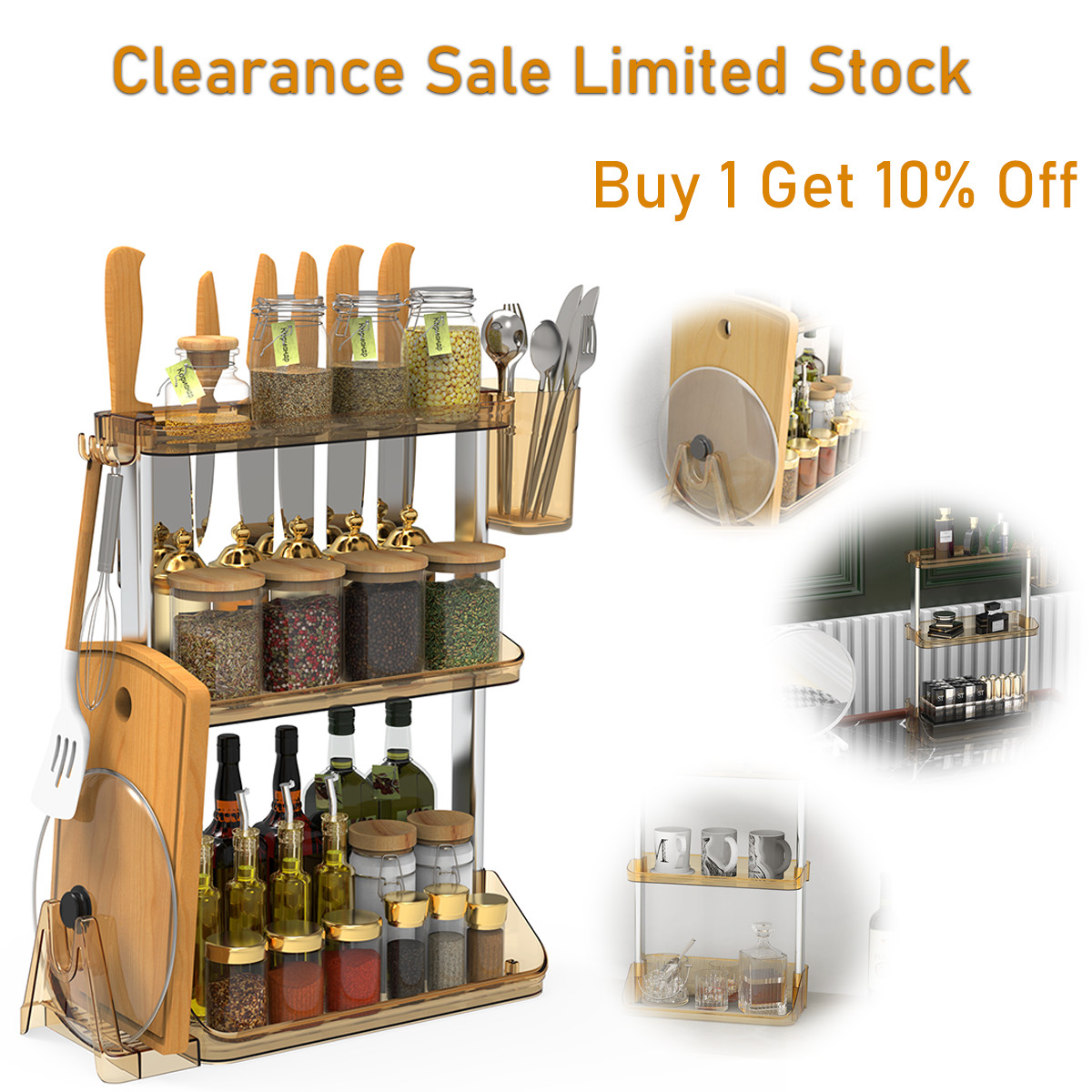 3 Tier Storage Organizer Shelf Kitchen Basket Bathroom Countertop Shelving Unit