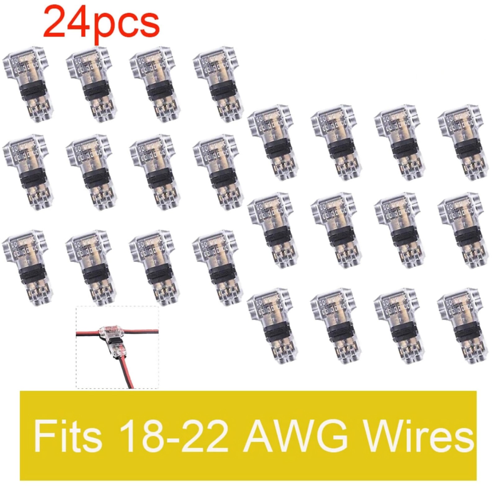 24 Pack 3 Way T Tap Electrical Connector for Wire 20 22 AWG Application Use