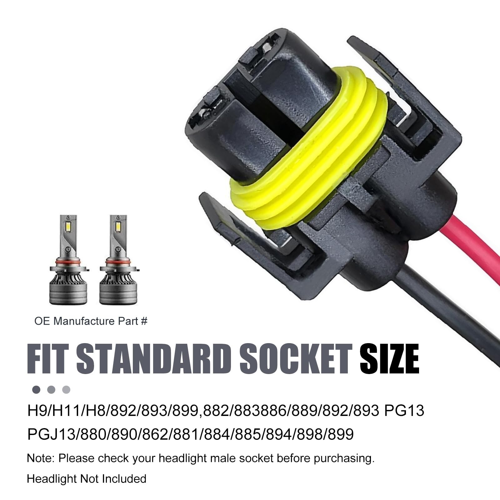 2 PCS H11 Socket Wire Harness Connectors, Waterproof Fog Light Wiring Harness…