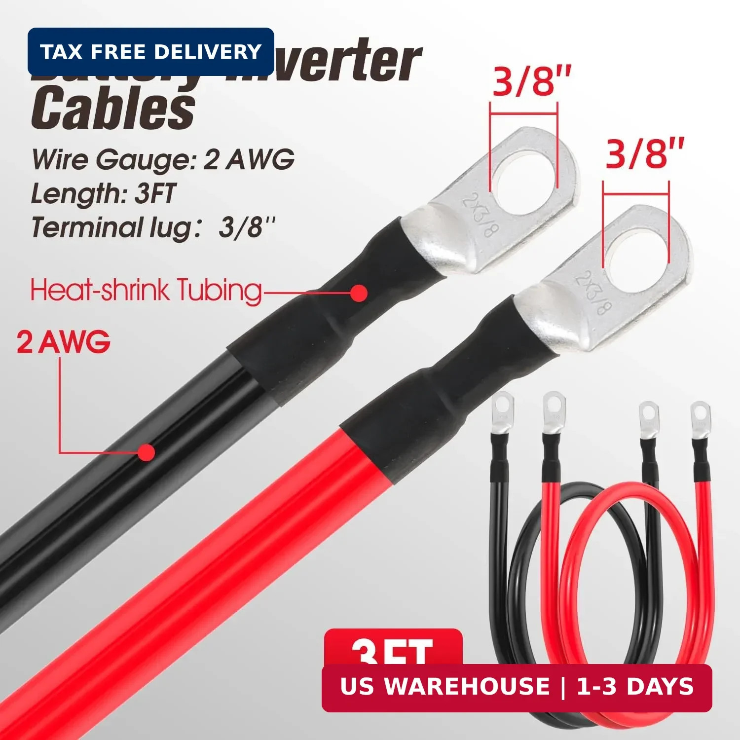 2 AWG Battery Cable 2AWG Gauge Battery Inverter Cables for Automotive Solar Mari