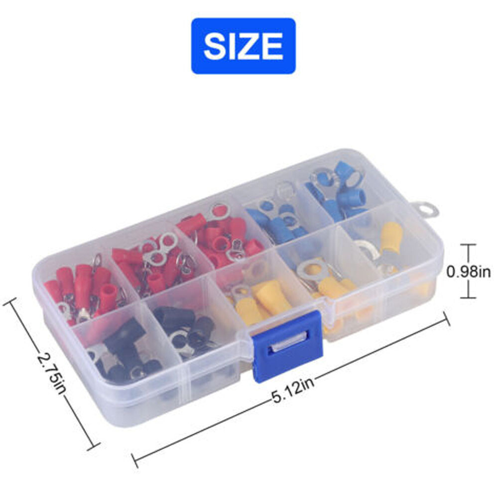 102x Assorted Insulated Electrical Wire Connector Crimp Ring Terminal Kit