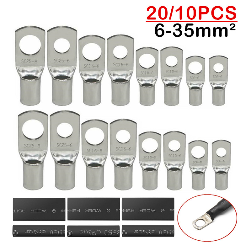 6-35mm² Tinned Copper Lugs Ring Terminals Battery Welding Wire Cable Connectors