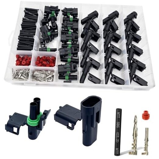 15 Kits 2 Pin Connector Weather Pack Connectors Kit Automotive 18-14AWG 15Set