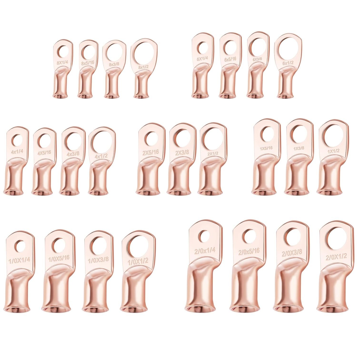 100 Heavy Duty 1/0 AWG-3/8 Copper Battery Lugs with 6.5ft Heat Shrink Tubing Set