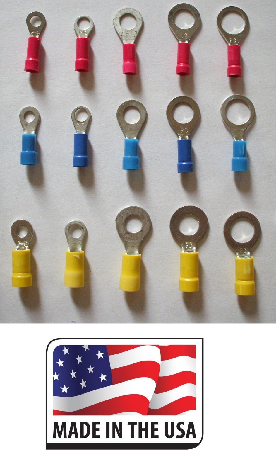 (210) RING TERMINAL 10-22 ga VINYL ASSORTMENT #8 – 3/8″ ALL SIZES MADE IN USA