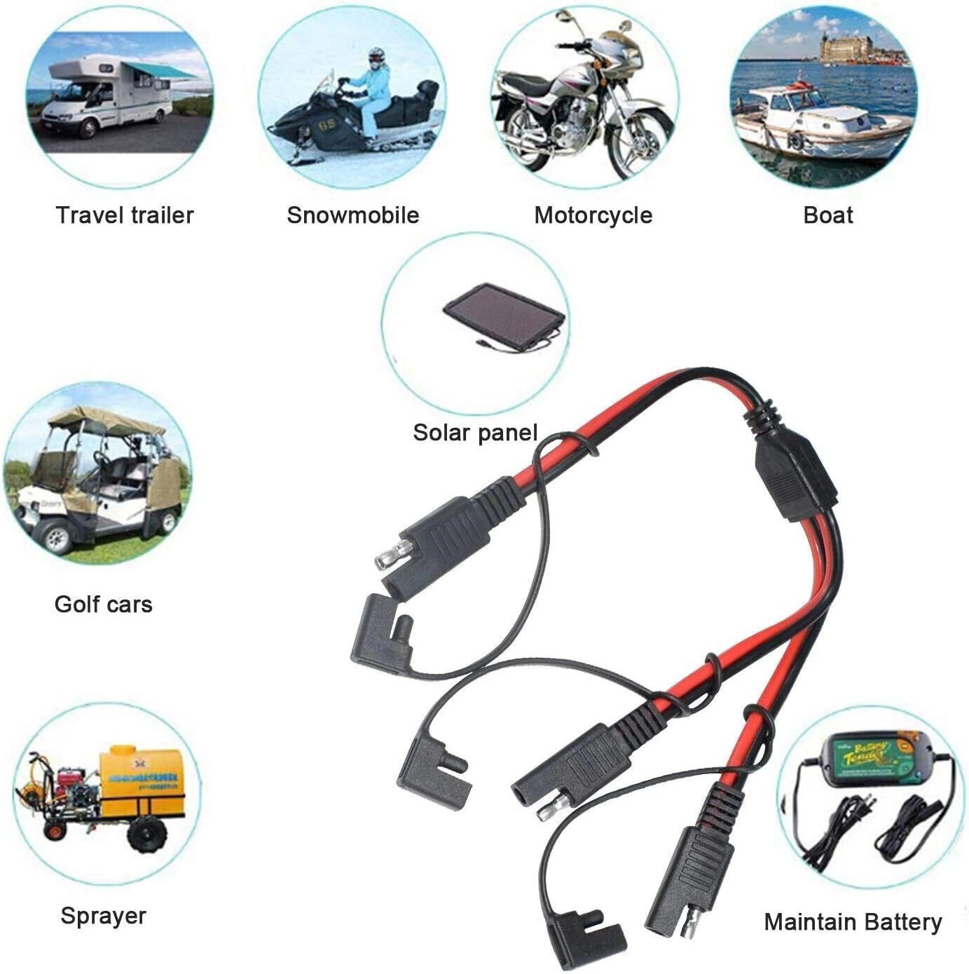 14AWG SAE DC Power Automotive Connector Cable Y Splitter 1 to 2 SAE Extension Ca