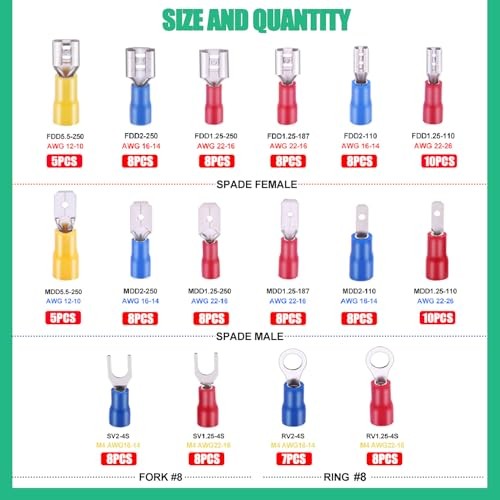 /Spade Crimp Connectors 2.8mm/4.8mm/6.3mm Male and Female Spade 125PCS