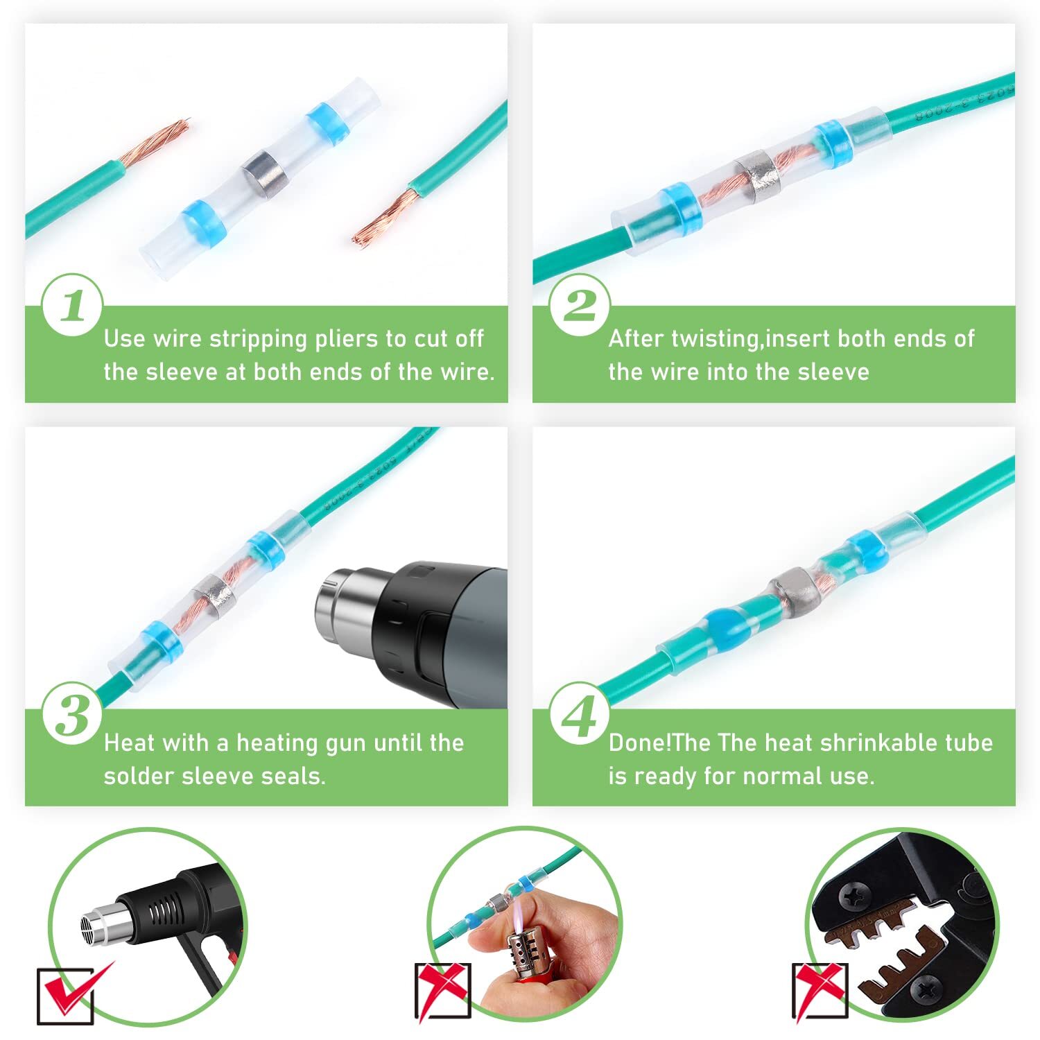 50/500x Waterproof Solder Seal Sleeve Heat Shrink Wire Connectors Butt Terminals