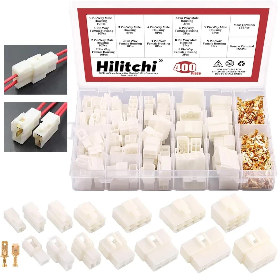 Hilitchi 6.3MM Electrical Automotive Wire Connectors Assortment Kit-400Pcs