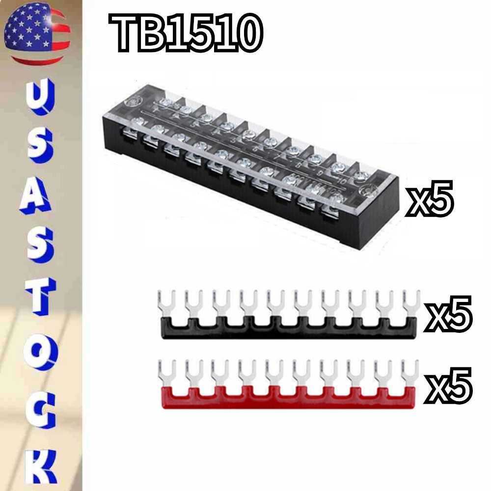 5 Set 600V 15A Dual Row 10 Position Screws Terminal Electric Barrier Strip Block