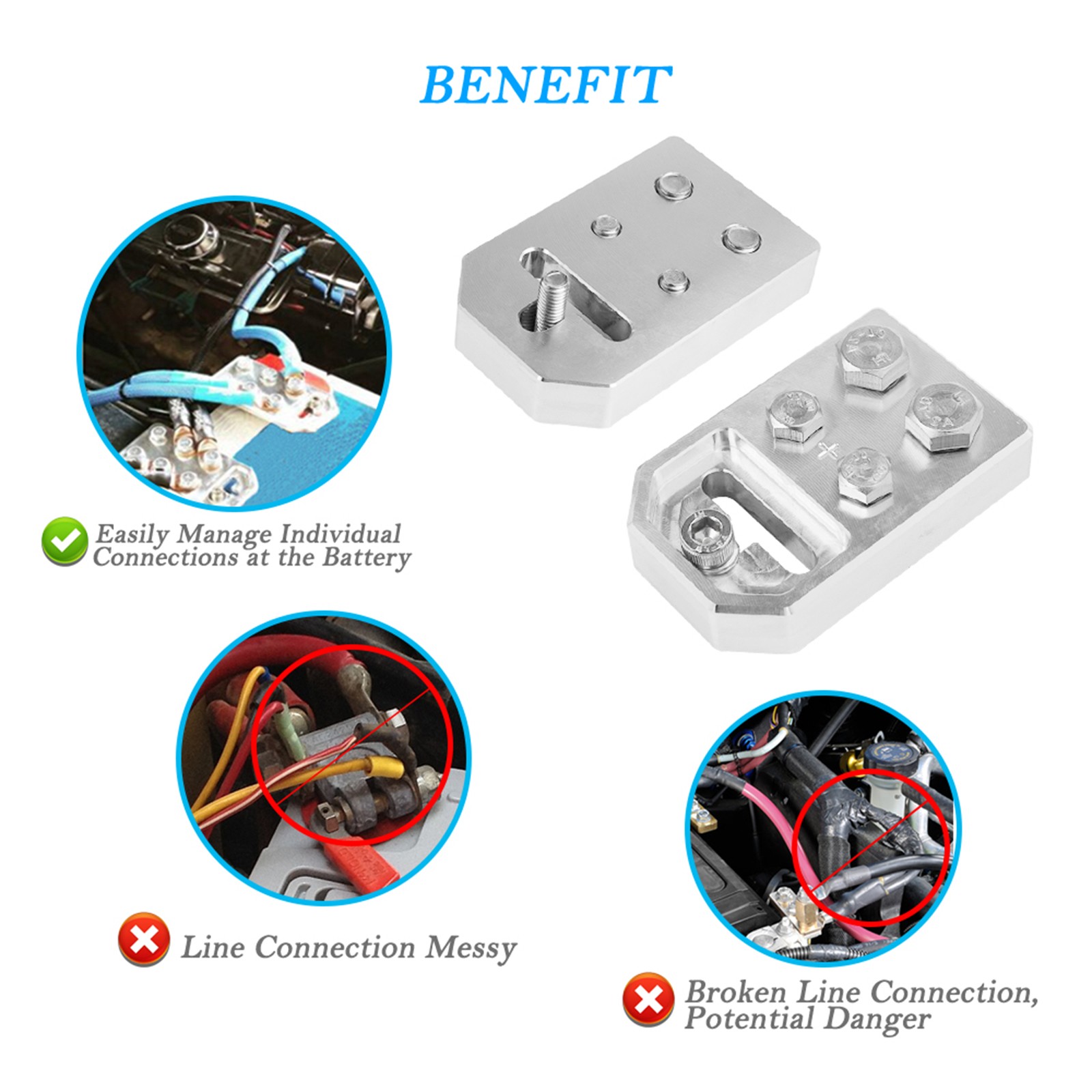 2x 4 Spot Flat Bolt Style Battery Terminal For XS Power M6 Standard Batteries