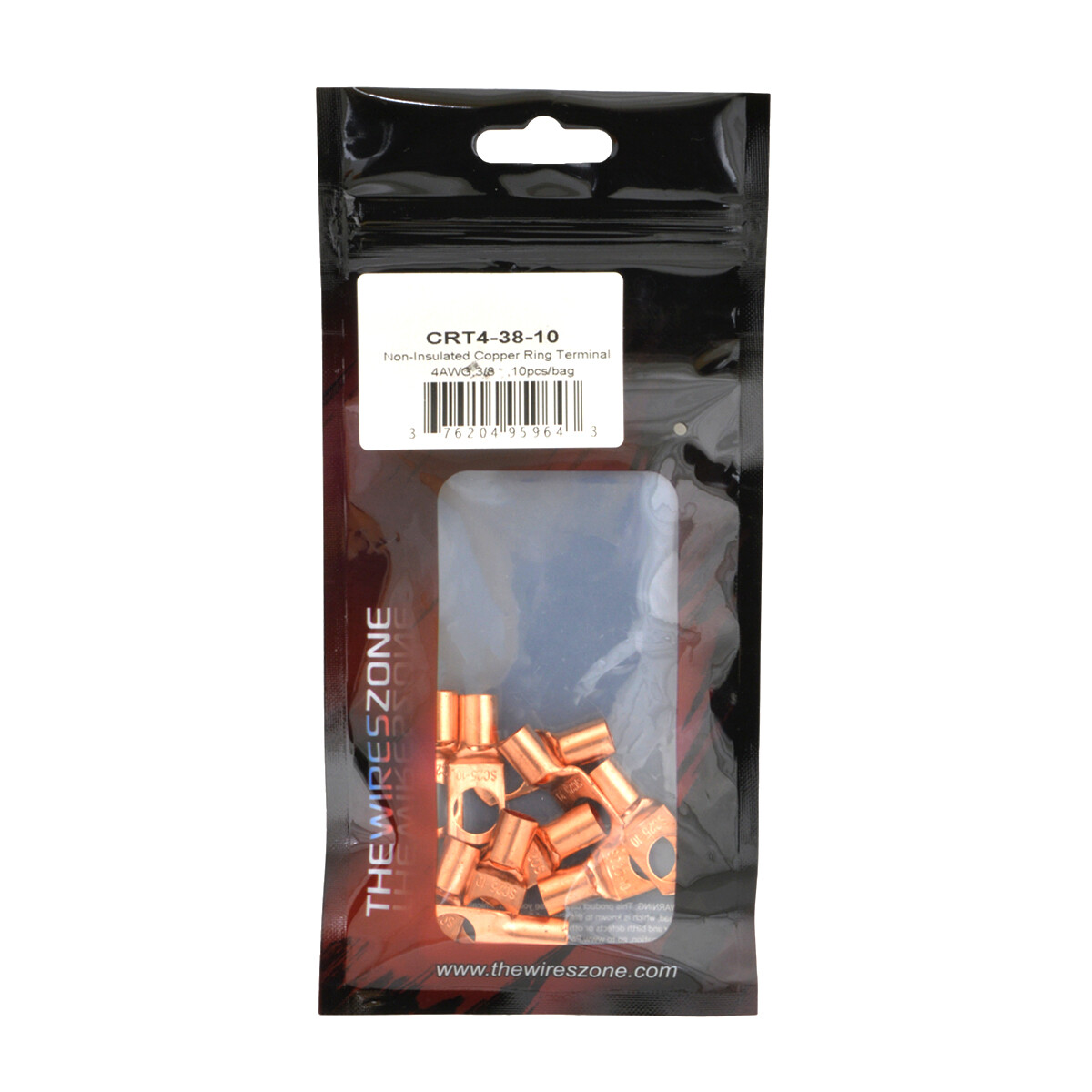 4 AWG Pure Copper Lugs Ring Terminals Connectors 3/8″ Inch Ring Size 10 Pack