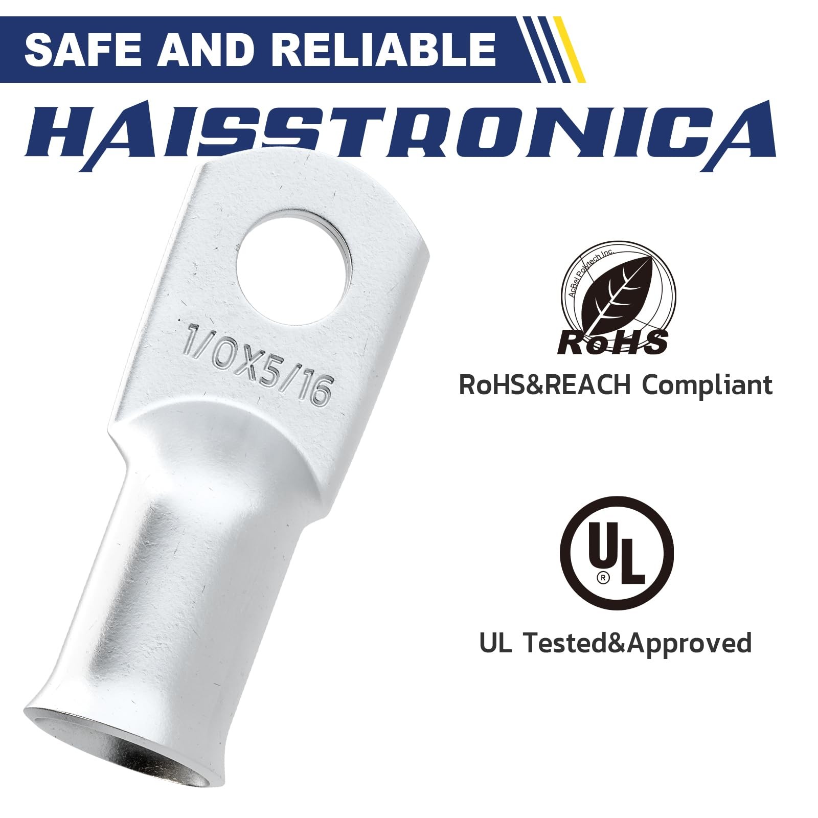 Haisstronica 10pcs 1/0 AWG – 5/16″(M8) Tinned Copper Battery Lugs,Heavy Duty …