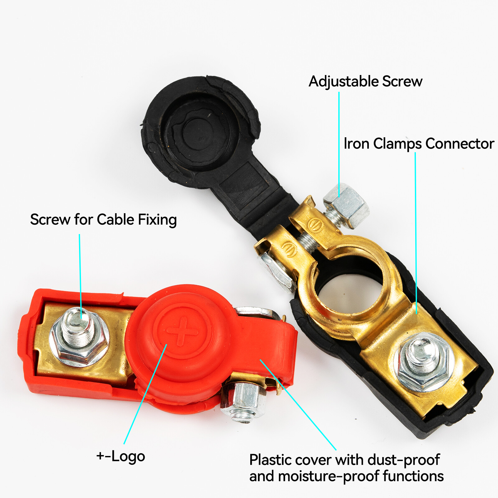 Pair Car Battery Terminal Connector Positive-Negative Post Heavy Duty Clamp Clip