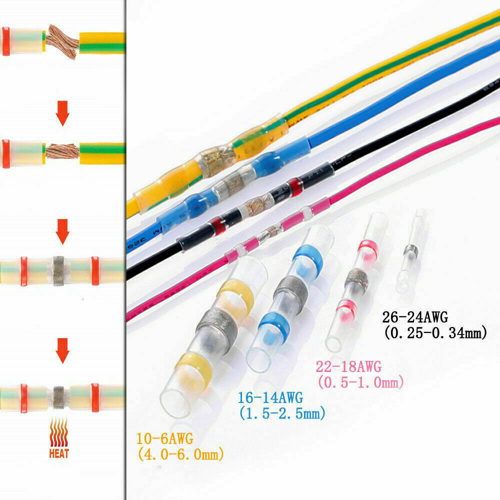 50-500 Solder Sleeve Seal Heat Shrink Butt Wire Connectors Terminals Waterproof