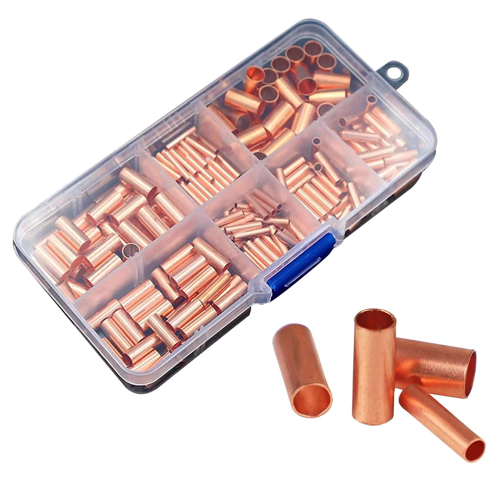 250Pcs 7 Size Non Insulated Butt Splice Wire Ferrules Kit Crimp Connector