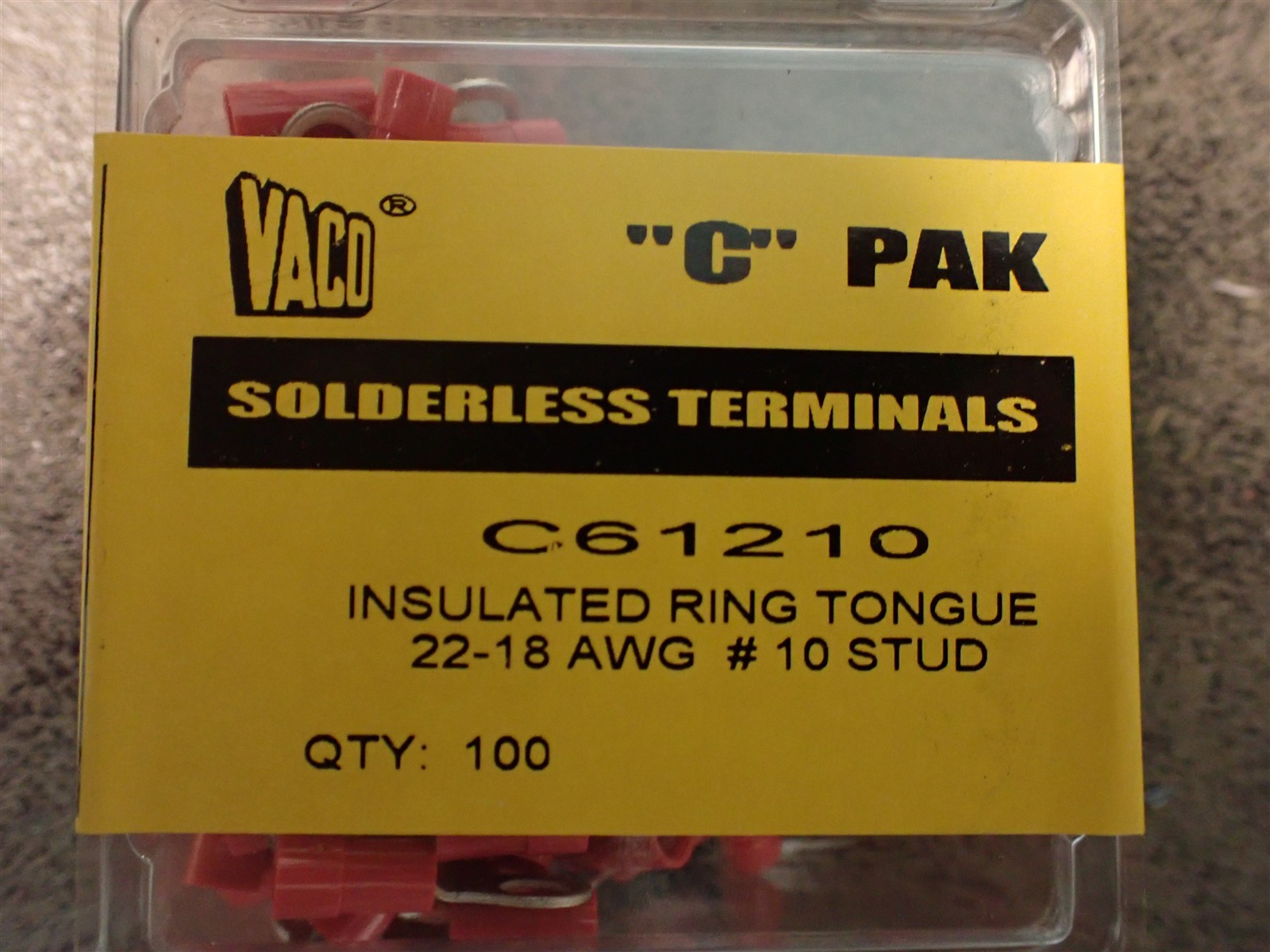 Klein/Vaco C61210 Insulated Ring Terminals 22-18 AWG, 5-100 Packs 500 Total G131