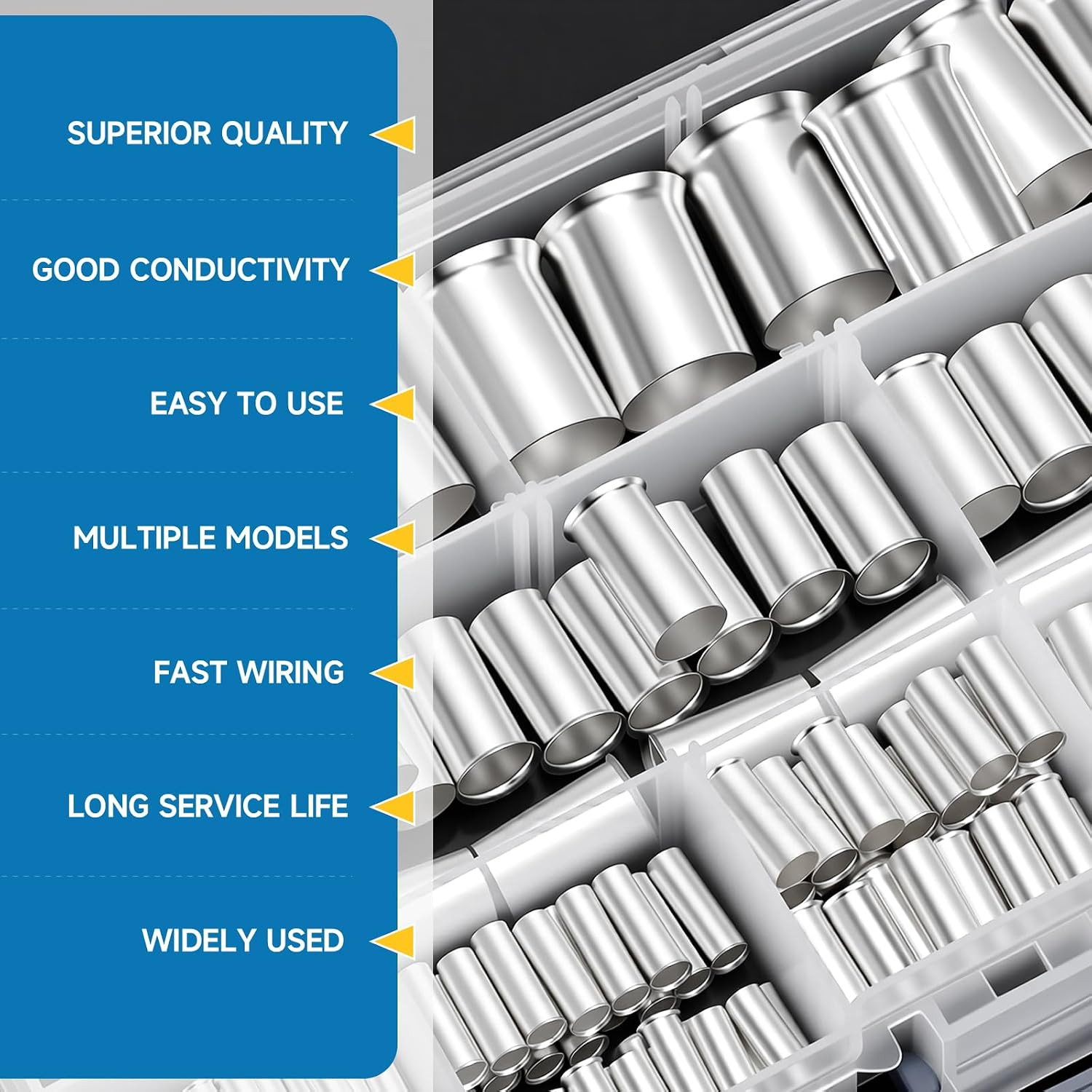166Pcs Wire Ferrules Kit, Silver Copper Crimp Terminals | 8 AWG Sizes
