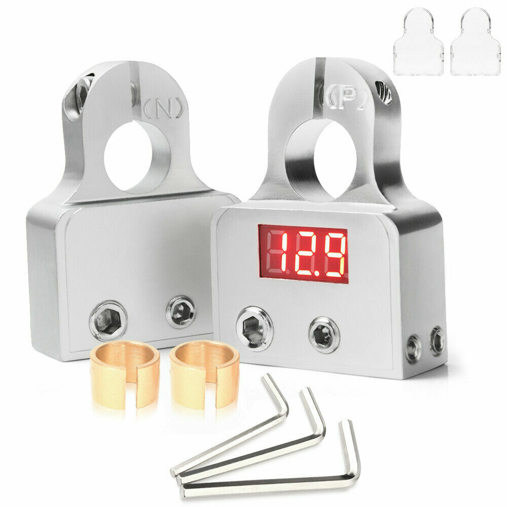2Pcs Car Battery Terminal Clamp Connectors 12V LED Voltmeter 0/4/8 Gauge Post