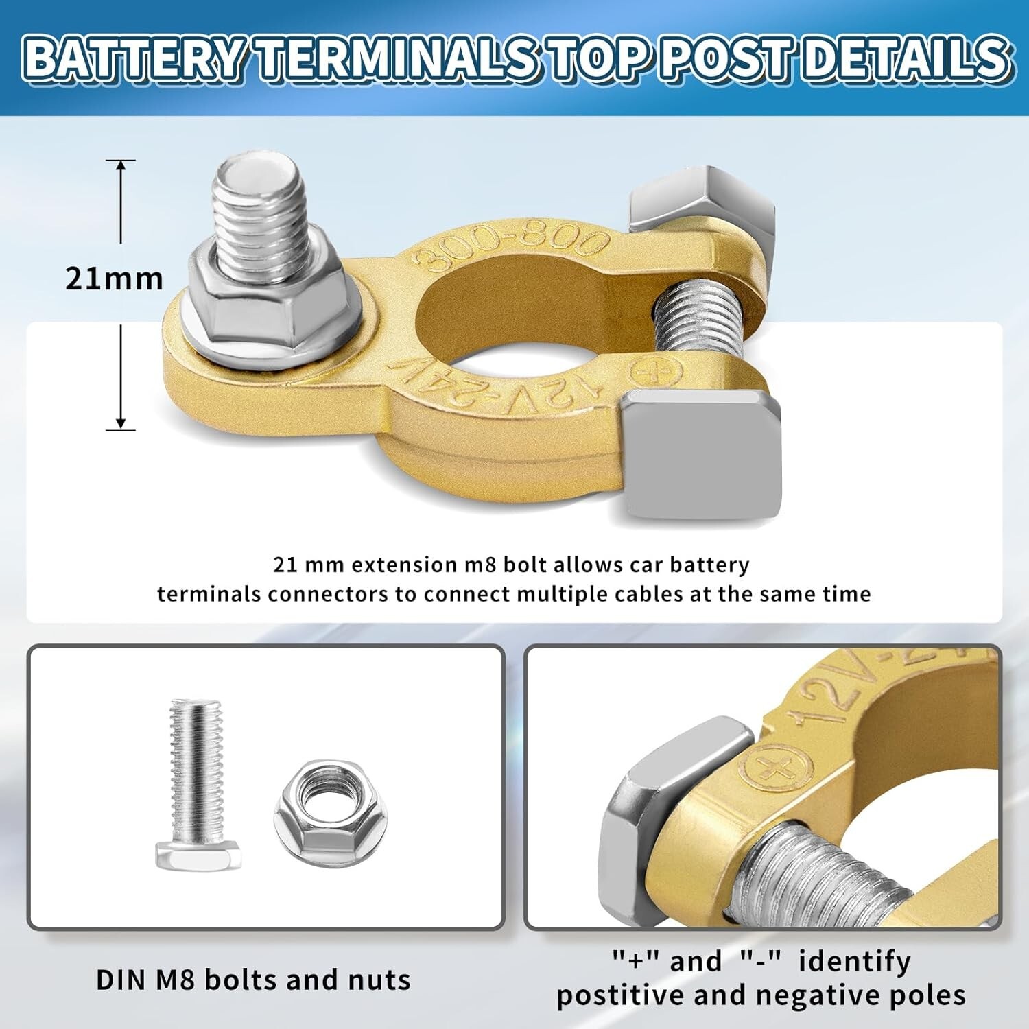 Battery Terminal Connectors Battery Terminals M8 x 21mm Bolt For Car Accessories