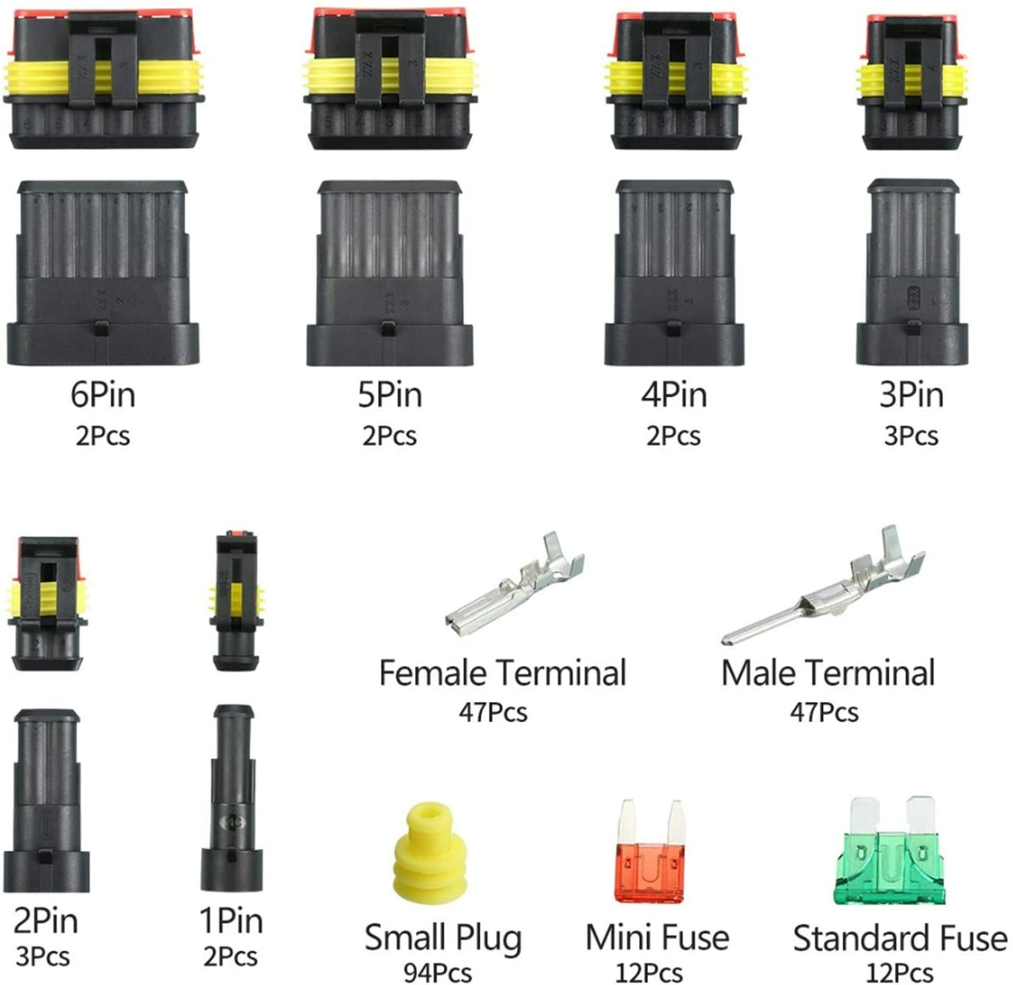 240Pcs Car Sealed Electrical Wire Connector Terminal 1/2/3/4/5/6 Pin Blade Fuse