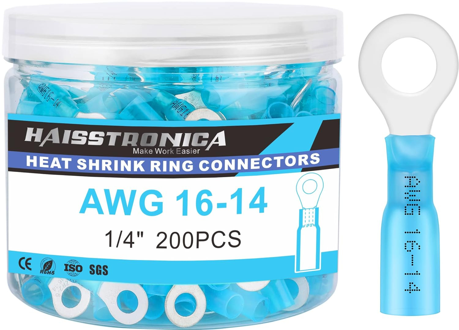 200 terminales de anillo termorretráctil de 1/4″ para cables de calidad marina