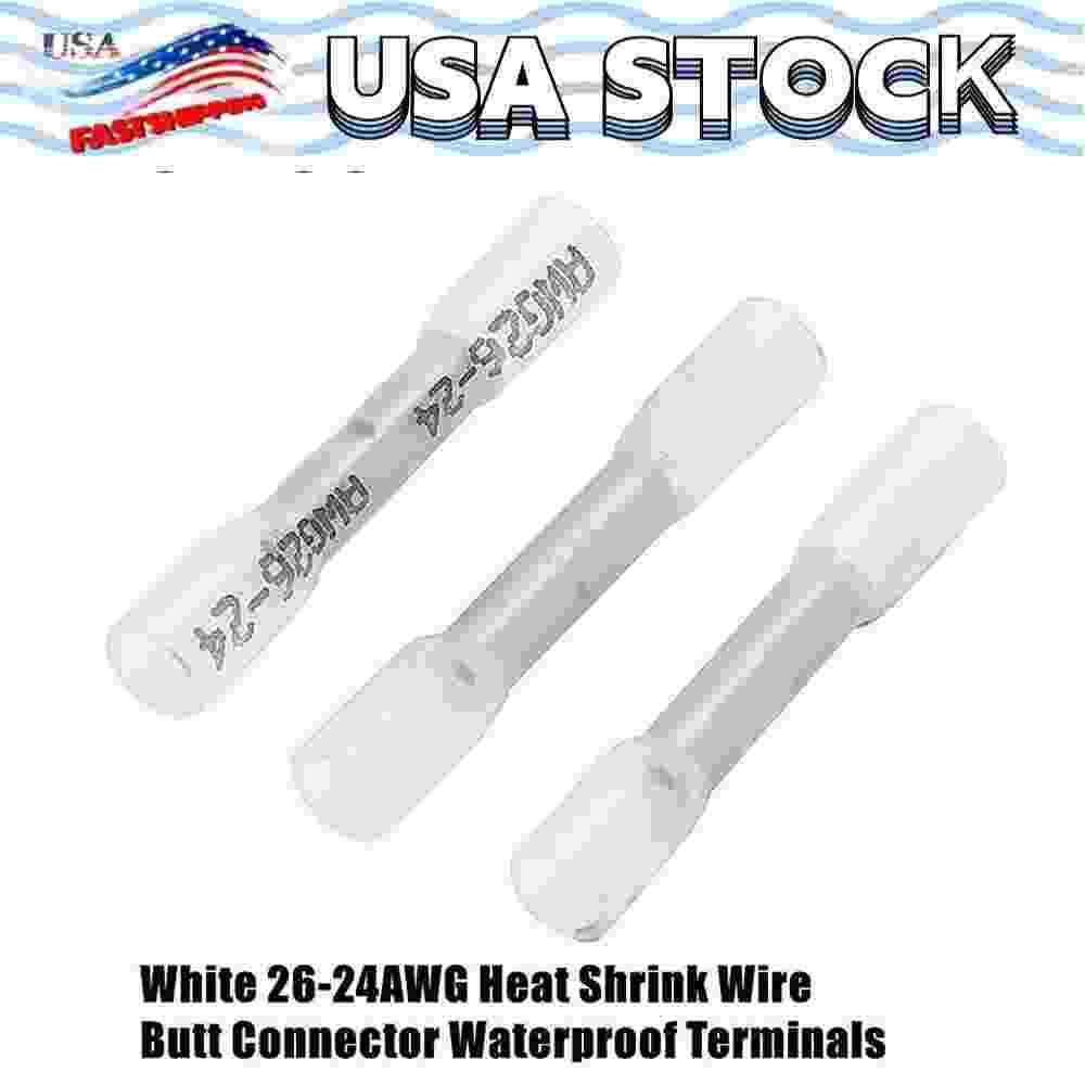 50-100PCS 26-24 AWG Heat Shrink Wire Connector Butt Splice Waterproof Terminals