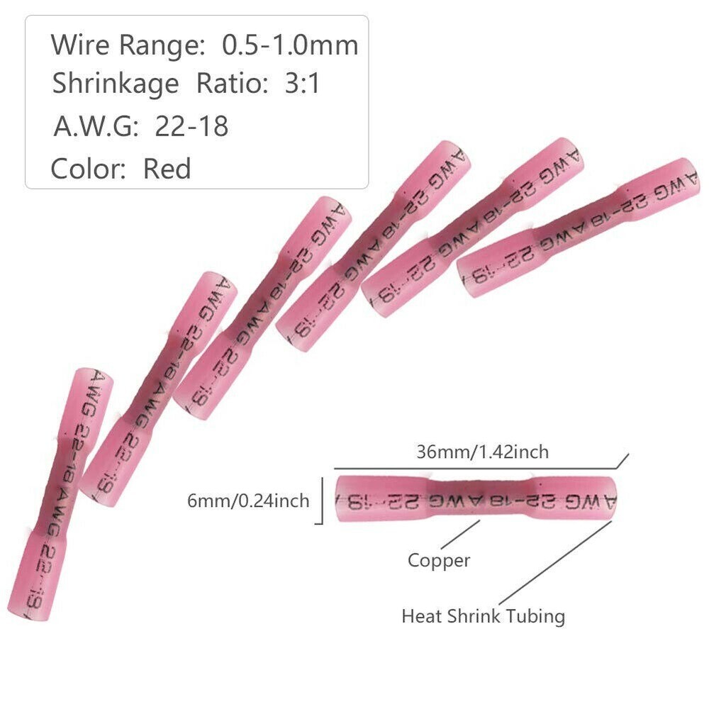 Waterproof 22-14 AWG Heat Shrink Butt Wire Splice Connectors Crimp Terminals Kit